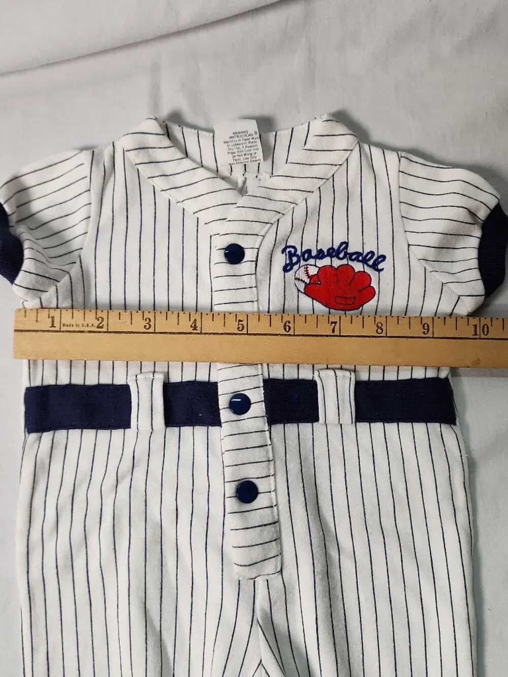 Baby Togs Baseball Pinstripe Romper Size 3-6 Months One Piece Snap Vintage 90s